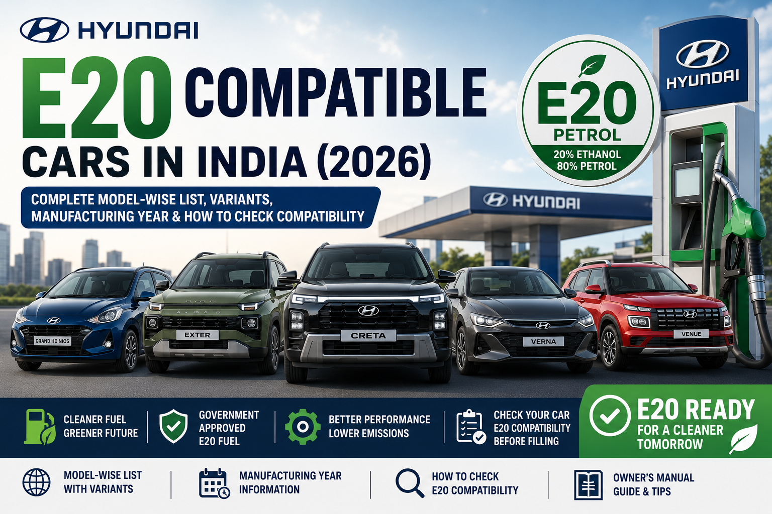 Hyundai E20 Compatible Cars (2026): Complete Model-wise List, Variants, Manufacturing Year & How to Check Compatibility