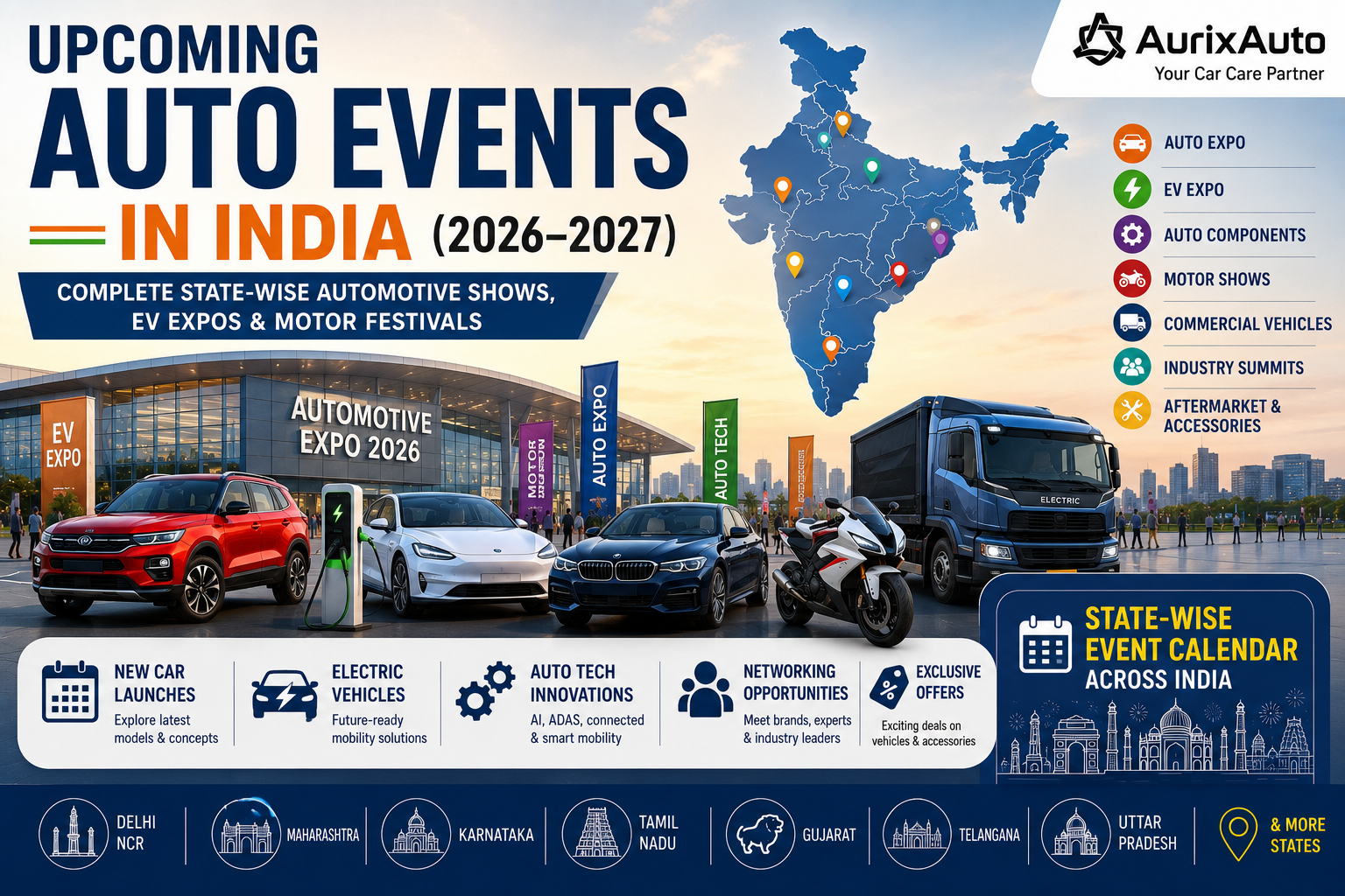 Upcoming Auto Events in India (2026–2027): Complete State-wise Automotive Shows, EV Expos & Motor Festivals | AurixAuto Blog