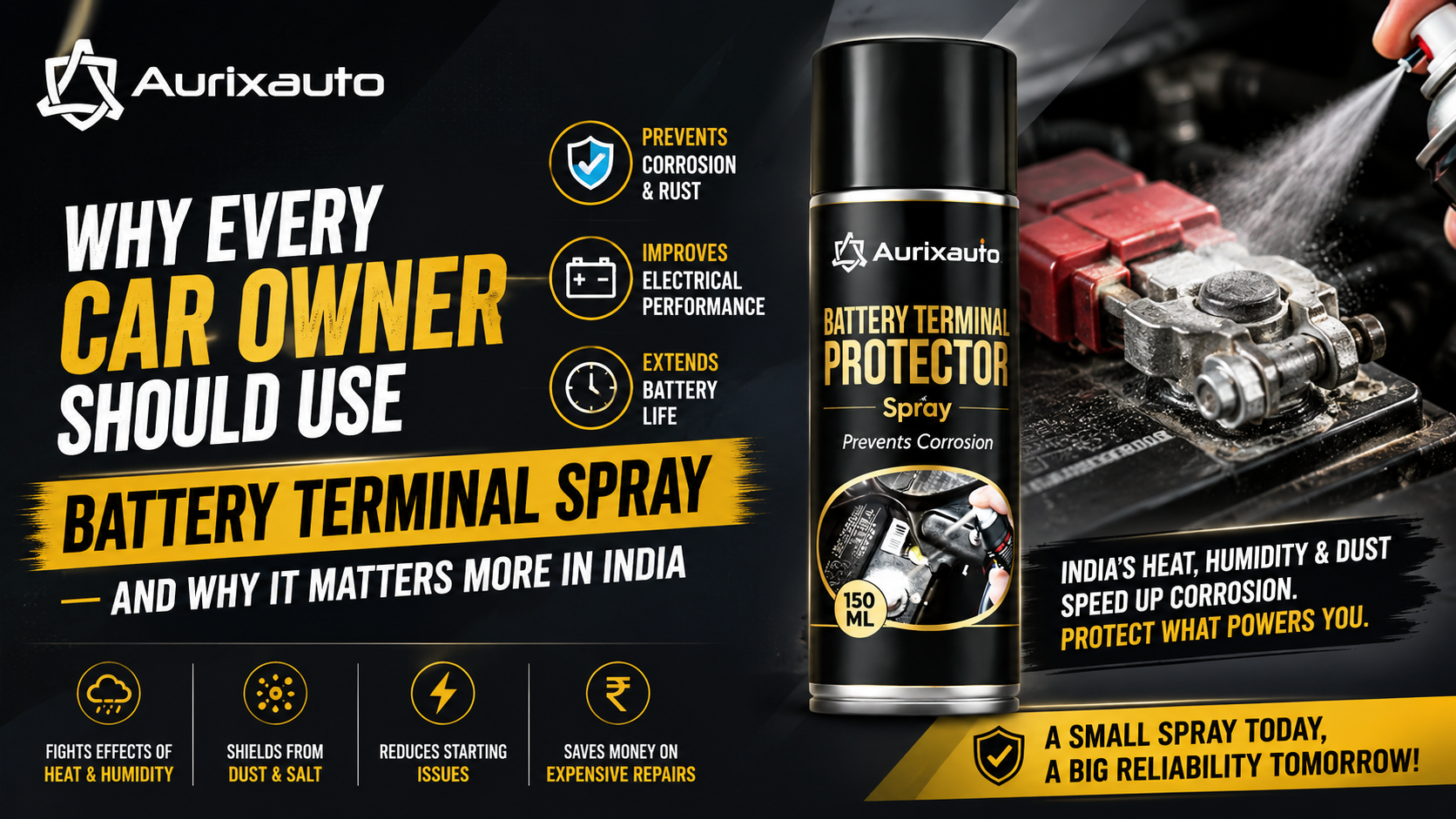 Why Every Car Owner Should Use Battery Terminal Spray — And Why It Matters More in India — AurixAuto Blog