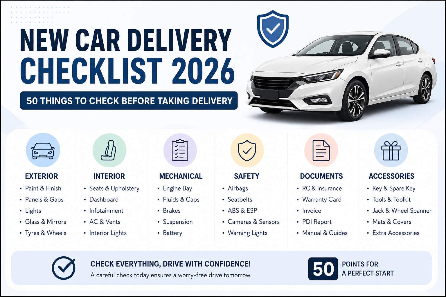 New Car Delivery Checklist 2026: 50 Things to Check Before Taking Delivery — AurixAuto Blog