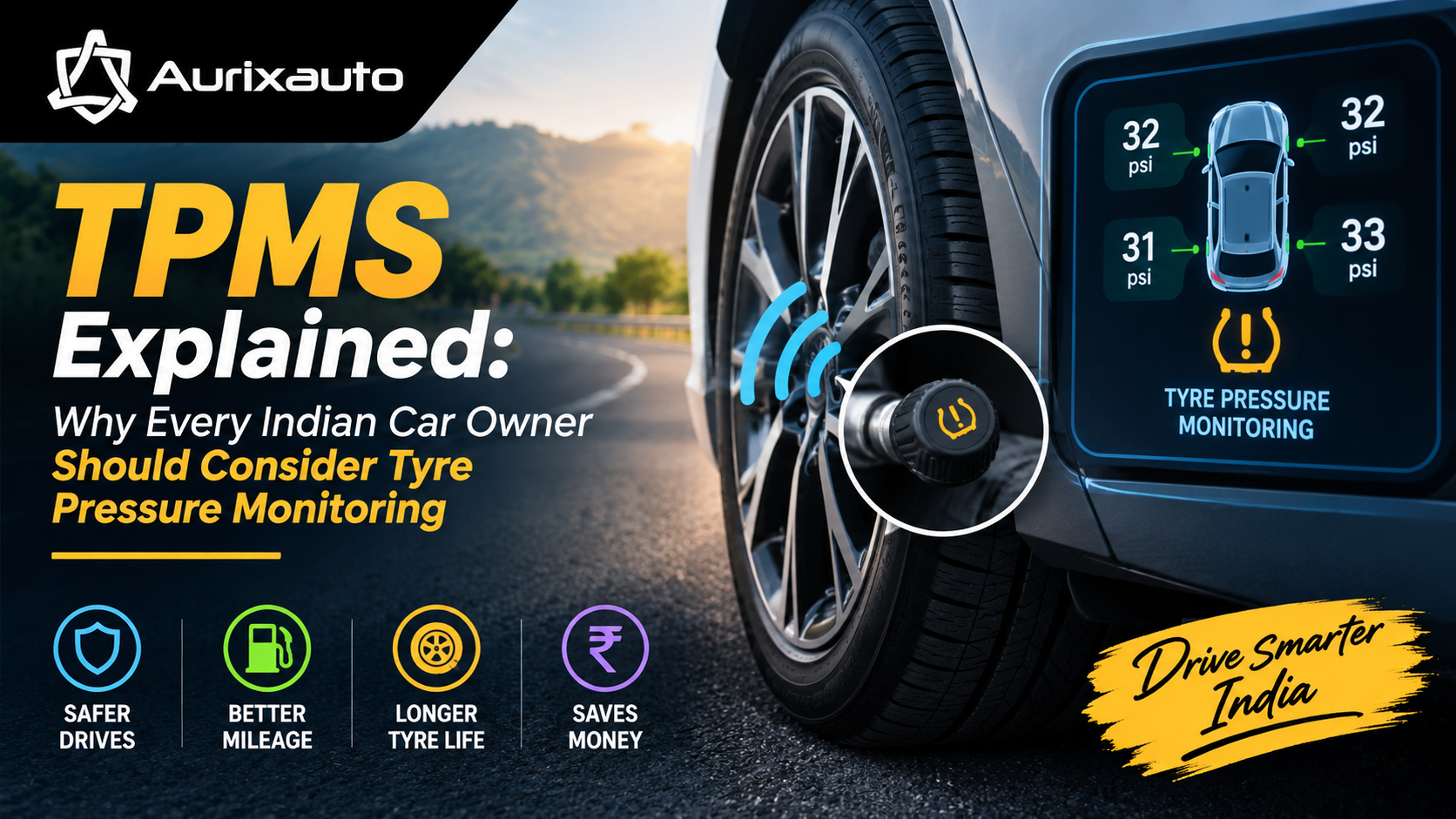 TPMS Explained: Why Every Indian Car Owner Should Consider Tyre Pressure Monitoring | AurixAuto Blog