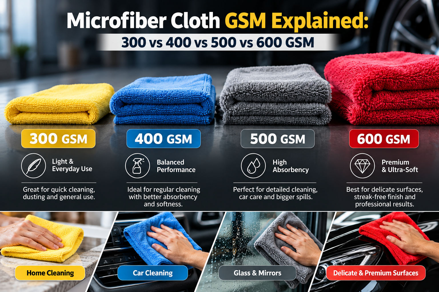 Microfiber Cloth GSM Explained: 300 vs 400 vs 500 vs 600 GSM — AurixAuto Blog