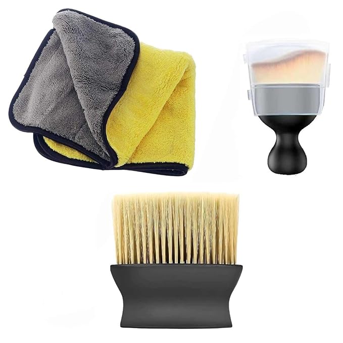 3 Pcs Car Cleaning Kit - Small Brush, Big Brush & Microfiber Cloth 600 GSM