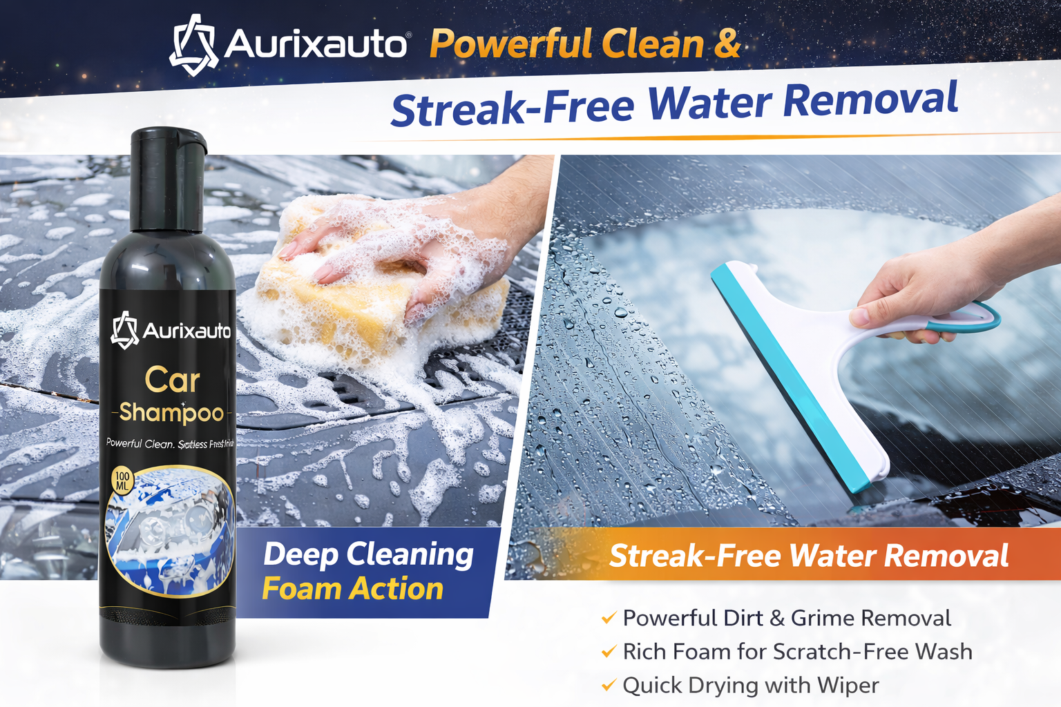 Car Wiper & Car Shampoo 100ML & Wash Sponge