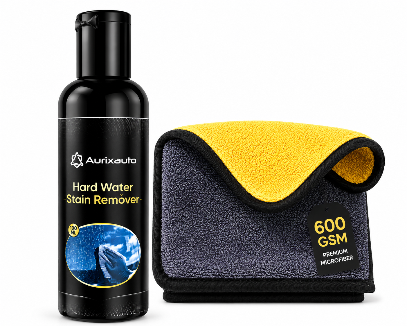 Hard water stain Remover 100ml & 600 GSM Microfiber cloth