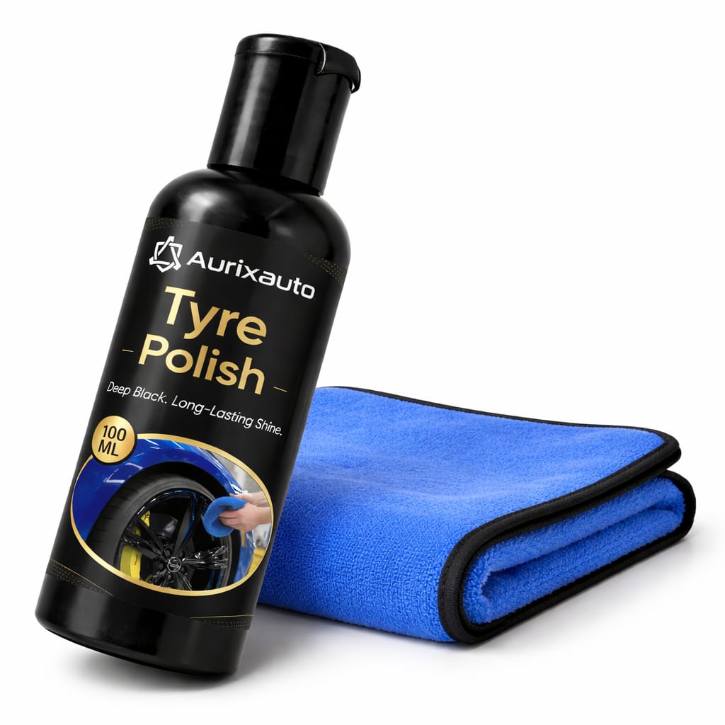 Tyre Polish 100ml & Microfiber Cloth 600 GSM Combo