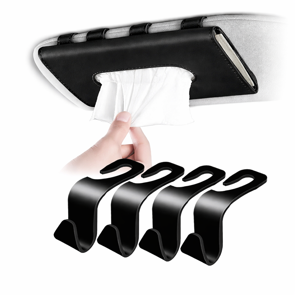 Car Tissue Holder for Sun Visor & Car hook Combo