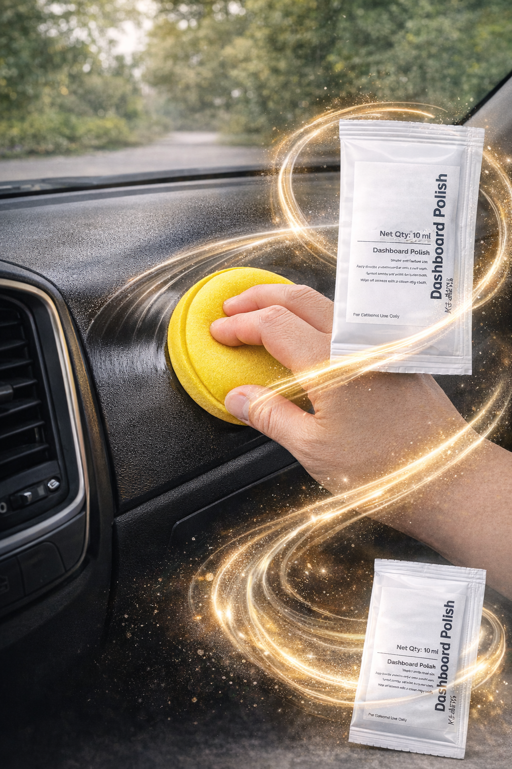 3 Dashboard Polish Pouch & 2 Yellow Applicator Combo