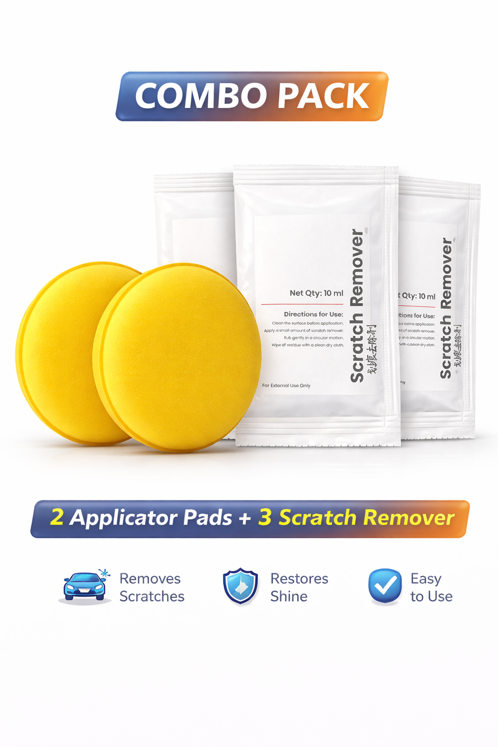 3 Scratch Remover Pouch & 2 Yellow Applicator Combo
