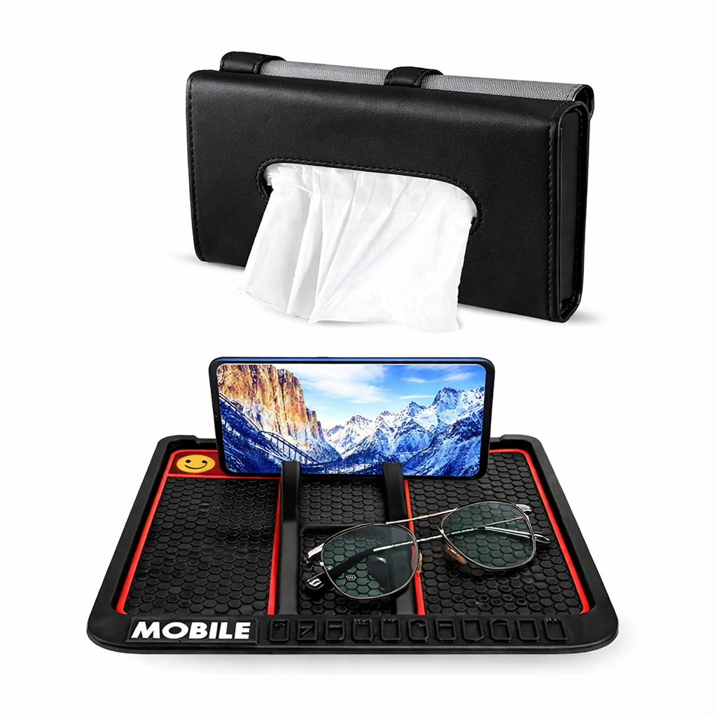 Car Tissue Holder for Sun Visor & Dashboard matt Big with Mobile holder and number