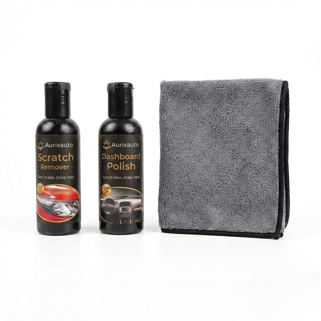 Scratch Remover 100ml, Dashboard Polish 100ml & Microfiber Cloth 600 GSM Pack