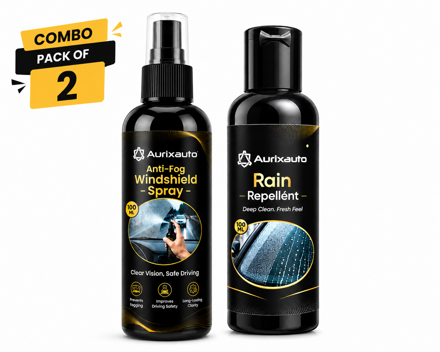 Antifog Windshield Spray 100ml & Rain Repellent 100ml