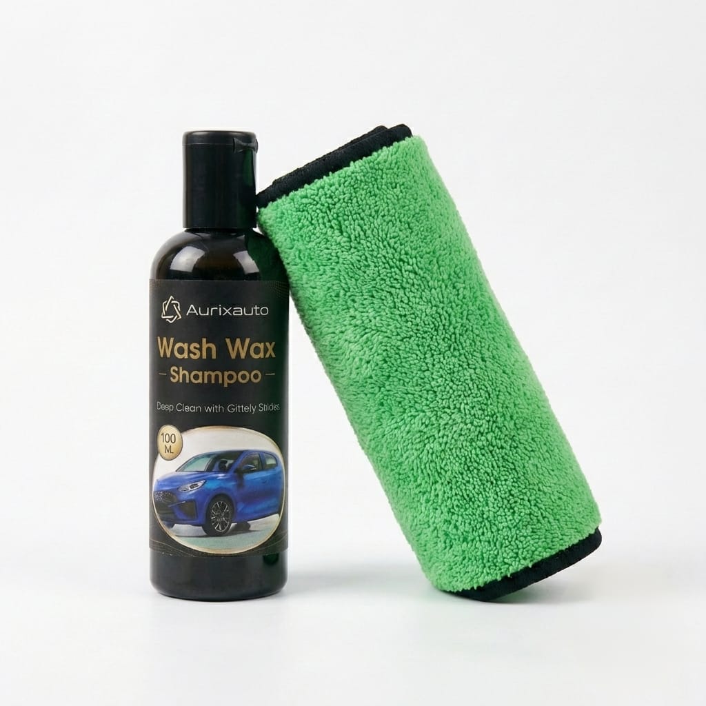 Wash Wax Shampoo 100ml & Microfiber Cloth 600 Gsm Combo
