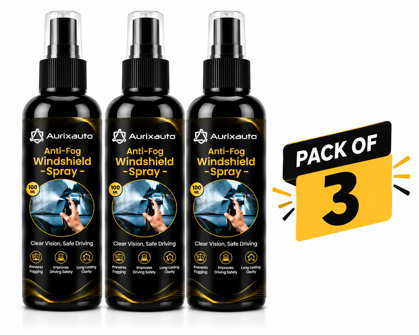 Antifog Windshield Spray 100ml pack of 3
